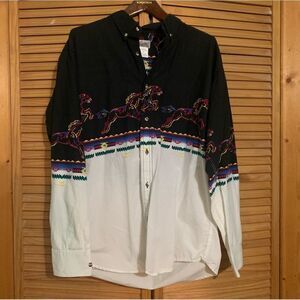 Vintage Western Horse Graphic Button up Large